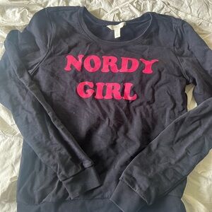 Nordstrom Navy Crew Neck Sweater with Pink Lettering